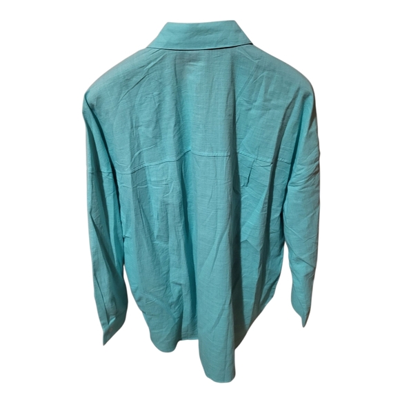 PaintColors Women's Teal Long Sleeve Button Linen Cotton Blend Shirt Size XXL - Picture 2 of 6